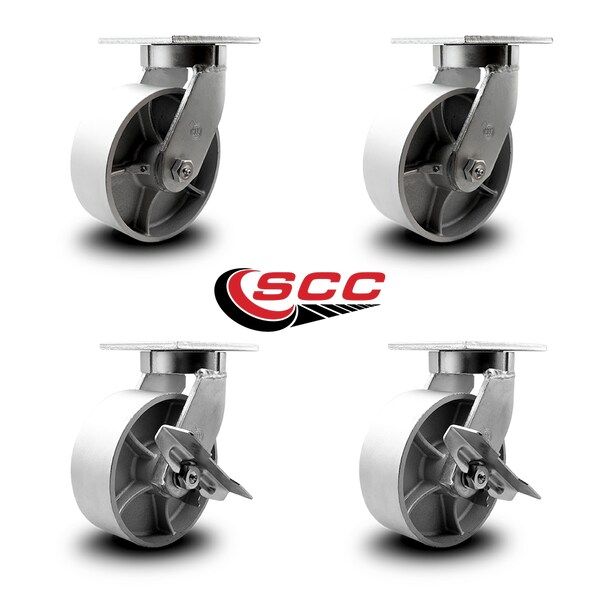 8 Inch Heavy Duty Semi Steel Cast Iron Wheel Swivel Caster Set with 2 Brakes